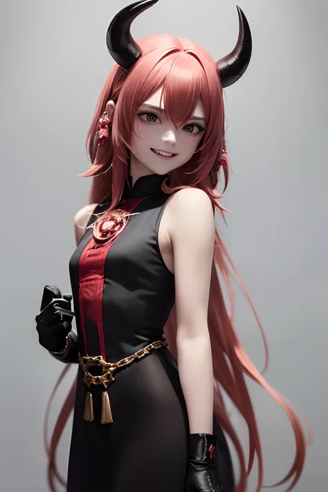 Masterpiece, best quality, (realism: 1.4), depth of field, mastery, photorealism, best quality, best quality, best lighting, cinema lighting, film grain, 1girl, (ibaraki_kasen), (black jersey), (black dress), (sleeveless), pink(skin: 1.5), white(long hair)...