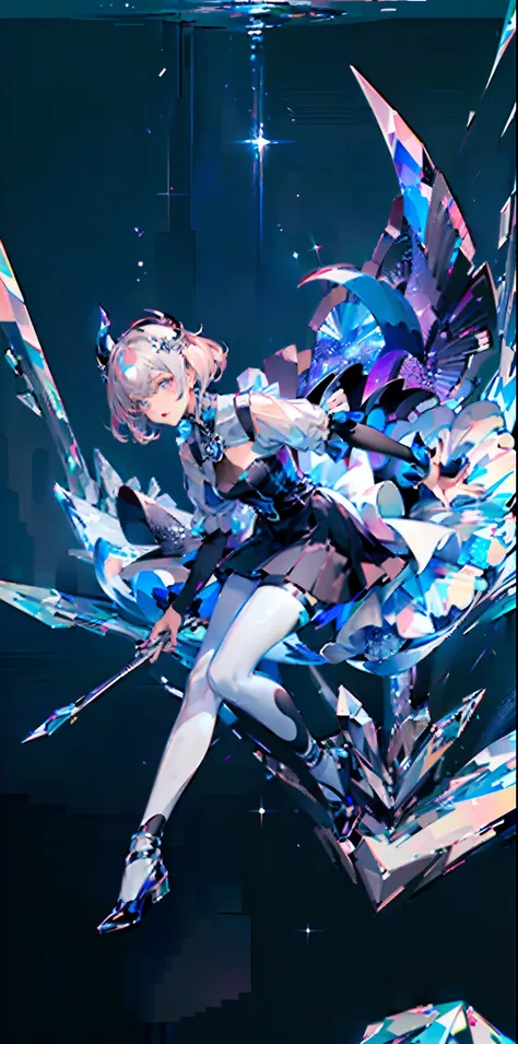 (central persona/full body), dynamic pose, rich background composition, water, crystal, gemstone, sparkle, girl, fantastic, ultr...