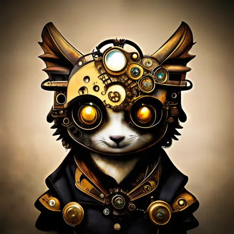 (steampunkai)++, (cute dragon cub), portrait, steampunk