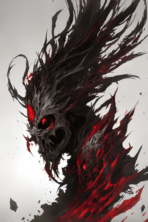 (ashenhard style:1.4), 杰作, best quality, high quality, (a dark less shape creature with a dark red glow and red eyes and surroun...