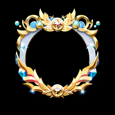 gaming avatar frame with a round metal frame and multiple metal-like wings gold, sparkle, diamond decoration, bright, ornament, ...