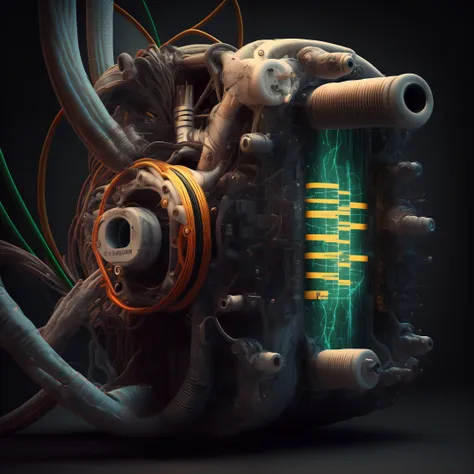 gasoline car engine wrapped around with bandage, hyperrealistic very detailed textures, octane render, cinematic ligting, dark b...