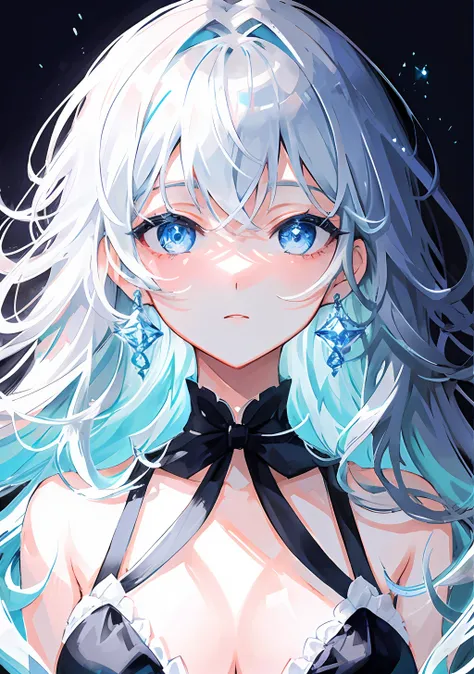 masterpiece, best quality, ultra-detailed, illustration, portrait, 1girl, black_hair, blue eyes, grey hair,big.breasts, swimsuit, bikini