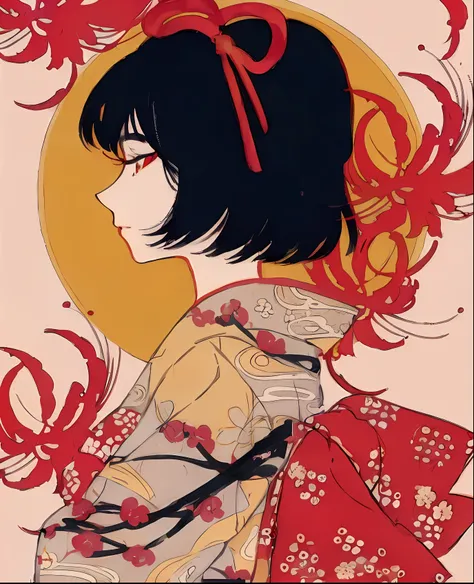 a close up of a woman in a kimono with flowers, japanese art style, in the art style of ukiyo - e, inspired by takato yamamoto, ...