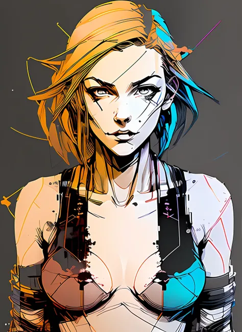 nvinkpunk, hyper realistic portrait digital painting of (sks person) as android 18 by simon bisley, vivid color scheme, trending on artstation, ((highly detailed face)), (bokeh)