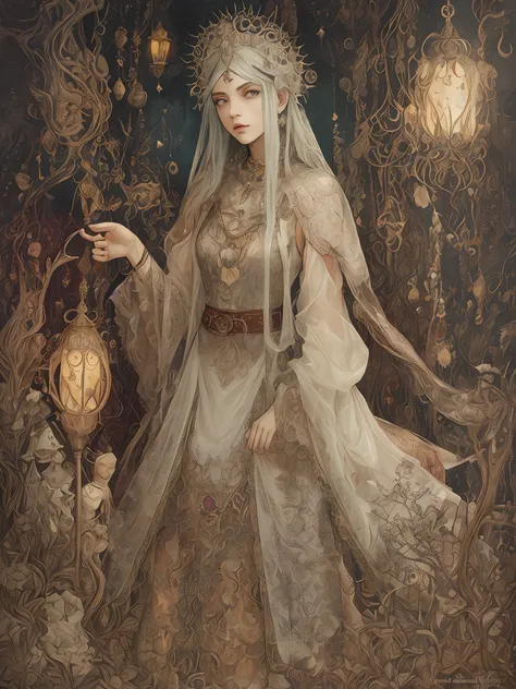 best quality, detailed, illustration, traditional media, (fantasy: 1.1), magical, young 18 year old woman, elegant, ethereal, ma...