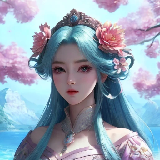 High quality, masterpiece, masterwork, exquisite facial features, exquisite hair, exquisite eyes, exquisite colored hair, anime heroine, 4K quality, gorgeous light and shadow, gorgeous scenes, exquisite clothes, flowers sea background