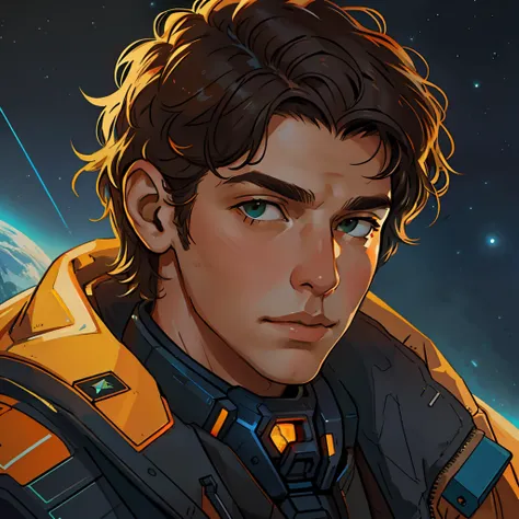 masterpiece, best quality, realistic, ultra detailed, sfw, head shot, a portrait of a young man, starsector, sci-fi style suits,...