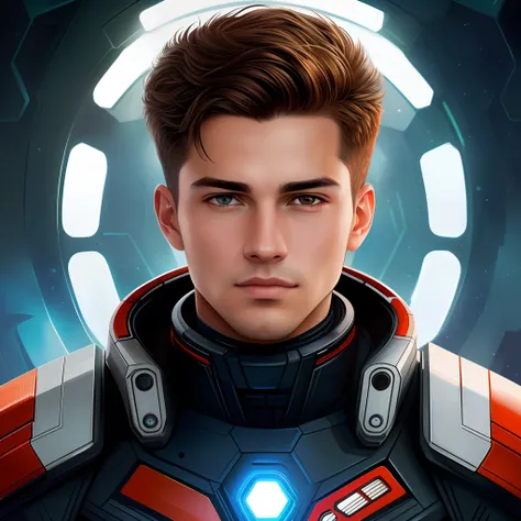 masterpiece, best quality, realistic, ultra detailed, sfw, head shot, a portrait of a young man, starsector, sci-fi style suits,...