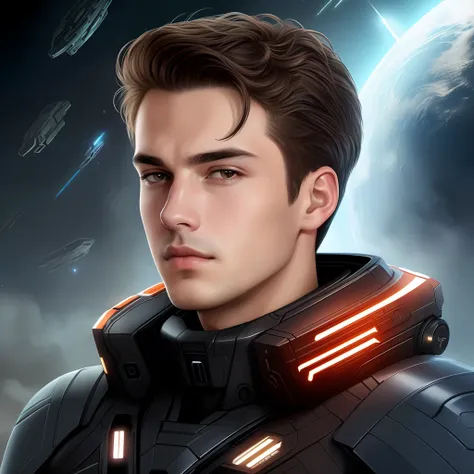 masterpiece, best quality, realistic, ultra detailed, sfw, head shot, a portrait of a young man, starsector, sci-fi style suits,...