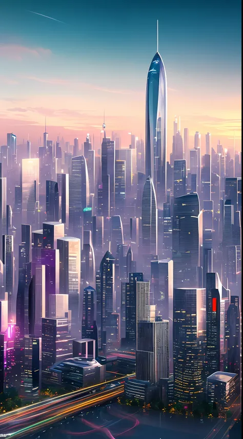 style: concept art. the scene: futuristic cityscapes with towering skyscrapers and sleek aerodynamic vehicles speeding through t...