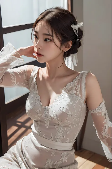 best quality, masterpiece,intricate detail, depth of field,highest quality,extremely detailed,high res,4k,ultra high res,detailed shadow,ultra realistic,realistic,dramatic lighting, 1girl, solo,detailed face,detailed eye,realistic skin,narrow waist,dress,d...