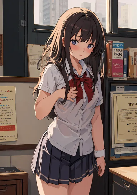 (masterpiece, best quality), 1girl, nsfw, schoolgirl uniform, shy, showing off