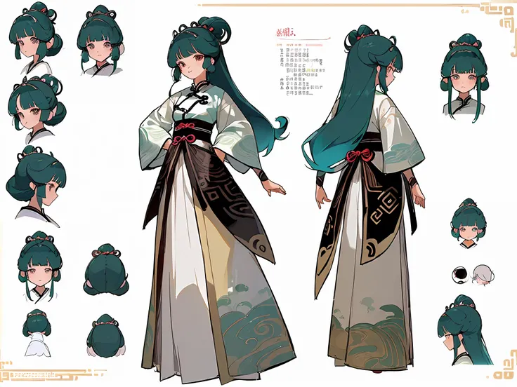 ((masterpiece)),(((best quality))),(character design sheet, same character, front, side, back), illustration, 1 girl, hair color...