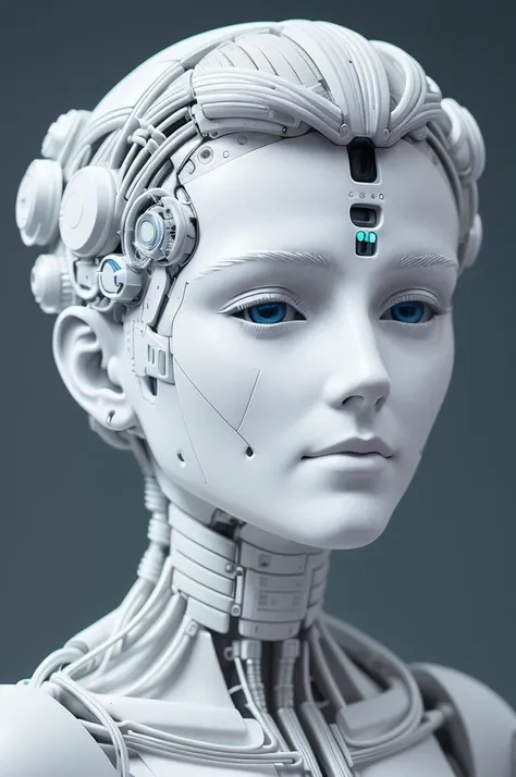 electronic system on head humanoid |cyborg woman| with a visible detailed brain| with a visible detailed heart| muscles cable wires| biopunk| cybernetic| cyberpunk| white marble bust| canon m50| 100mm| sharp focus| smooth| hyperrealism| highly detailed| intricate details| carved by michelangelo