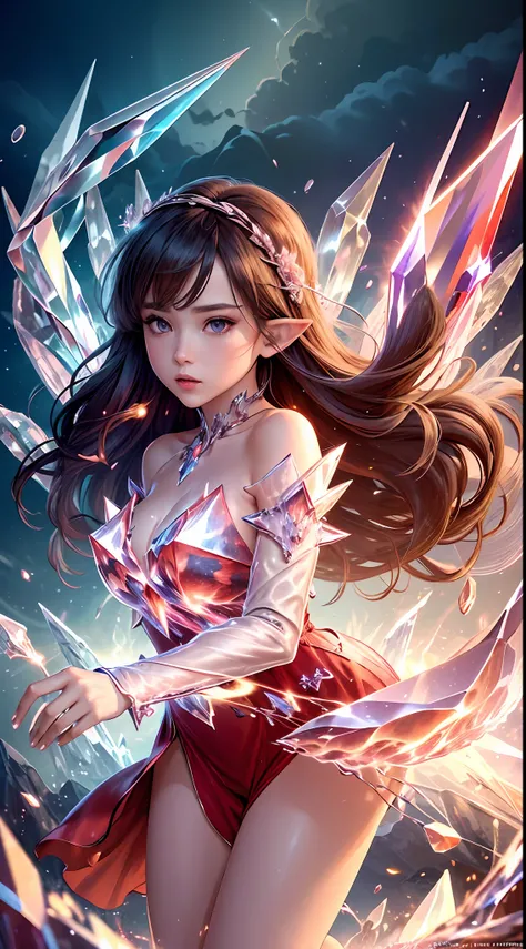 (masterpiece, top quality, best, official art, beautiful and aesthetically pleasing, long exposure: 1.2), smooth movement, charming patterns, 1 girl, (long dress with sleeves: 1.3), (((red dress) )), upper body close-up, bare shoulders, Chinese girl, blush...