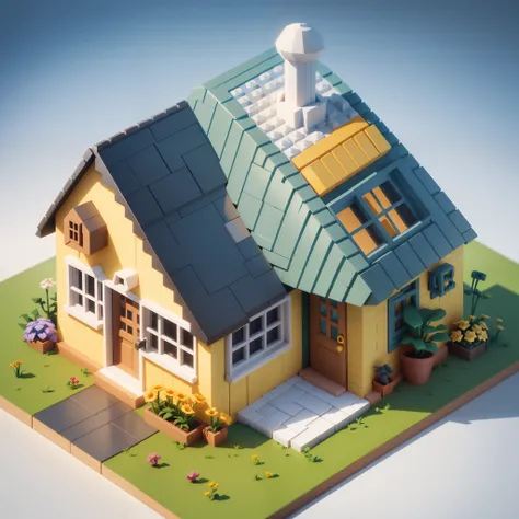 (Isometric perspective: 1.5), (Pixar style: 1.2)Cute architecture 3D artwork, flower house, LEGO style, ((low poly)), ,blender, OC renderer, dribble high detail 8k, studio lighting --v 6