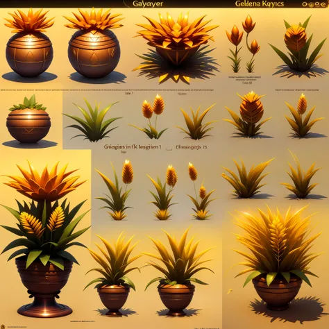 A plant, golden wheat, in a magical style