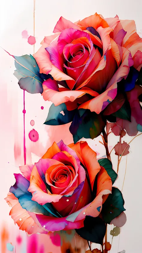 wtrcolor style, (rose) digital art, official art, blown by the wind, masterpiece, beautiful, ((watercolor)), paint splatter, int...