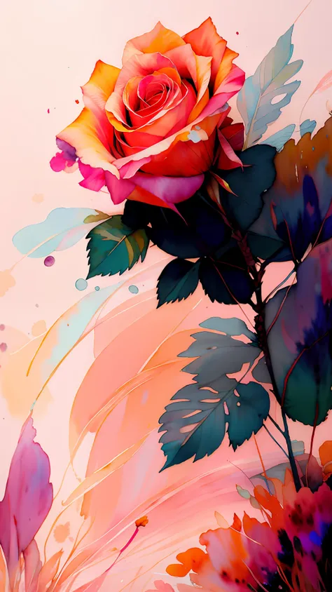 wtrcolor style, (rose) digital art, official art, blown by the wind, masterpiece, beautiful, ((watercolor)), paint splatter, int...