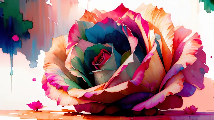 wtrcolor style, (rose) digital art, official art, blown by the wind, masterpiece, beautiful, ((watercolor)), paint splatter, int...