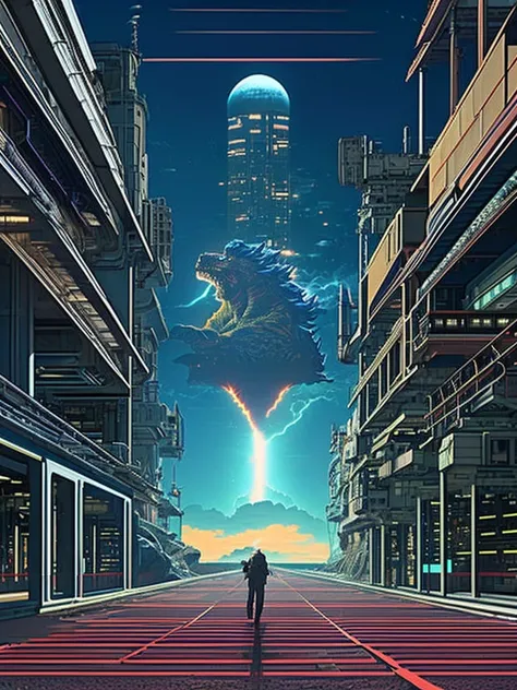 epic space station, incredible Epic Godzilla spewed blue flames directly ahead::2 Dynamic lightning thunder, anime, Digital 2D, animated by Kyoto Animation, KyoAni, Studio Ghibli, Miyazaki, Nausicaa, animated by Madhouse INC, 株式会社WHITE FOX, by Studio Trigg...