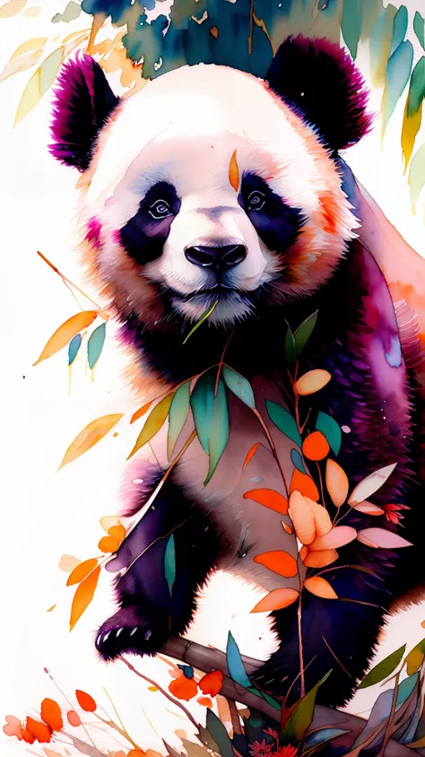 wtrcolor style, digital art for (panda character), official art, closeup, masterpiece, beautiful, ((watercolor)), front face, sm...