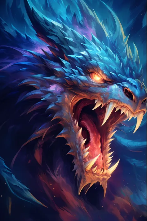 a close up of a dragon with its mouth open and its teeth wide open, dragon art, epic dragon, 4k fantasy art, blue dragon, epic f...