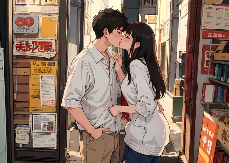 (masterpiece, best quality), 1girl, 1 boy, kissing, couple, on a dating