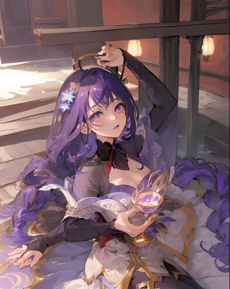 ((masterpiece)), ((high detail)), 1girl, ((ultra-detailed)),((delicate face)), Beautiful detailed eyes, gradient hair,hairs between eyes, GSHead,1girl ,solo,purple hair,genshin_impact, black_background,look at the viewer