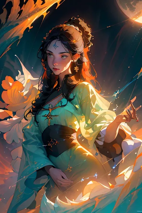 detail background, hand free, photo realistic, yellow and blue lighting,best quality, beautifully painted,highly detailed,(denoising:0.6),[splash ink],((ink refraction)), (beautiful detailed sky),moon,highly,detaild,(masterpiece, best quality, extremely de...