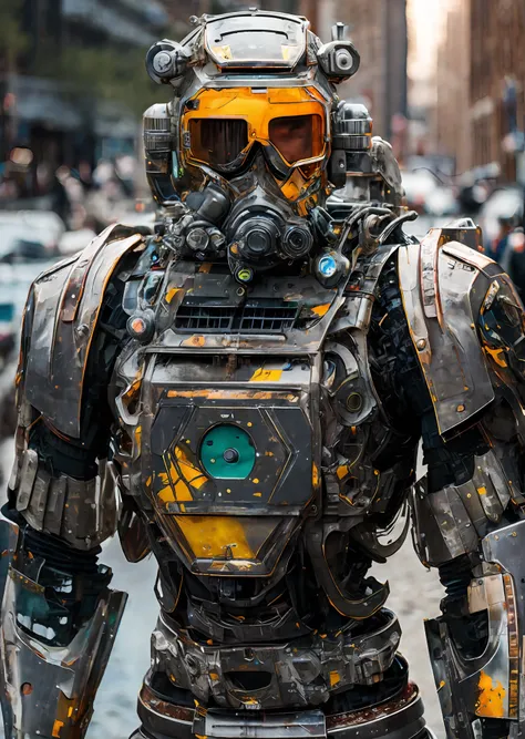 portrait photo of transparent camo worn mech suit, ((light bokeh)), intricate, ((translucent) liquid water [rust]), elegant, sha...