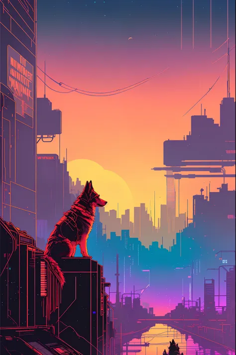 (nvinkpunk:1.2) (snthwve style:0.8) german shepherd, anthro, lightwave, sunset, intricate, highly detailed