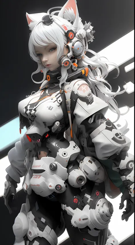 asymmetrical 3D rendering, chrome flying around, a half body shot of a sexy girl, Chaos And Order