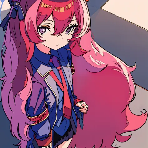 Masterpiece, best quality, strong outlines, sketch, close portrait of a girl, manga style, flat colors, Iroha, portrait, 1girl, loli, (solo), solo focus, face focus, red super long hair, red color hair, wavy hair, beautiful detailed eyes, grey eyes, purple...