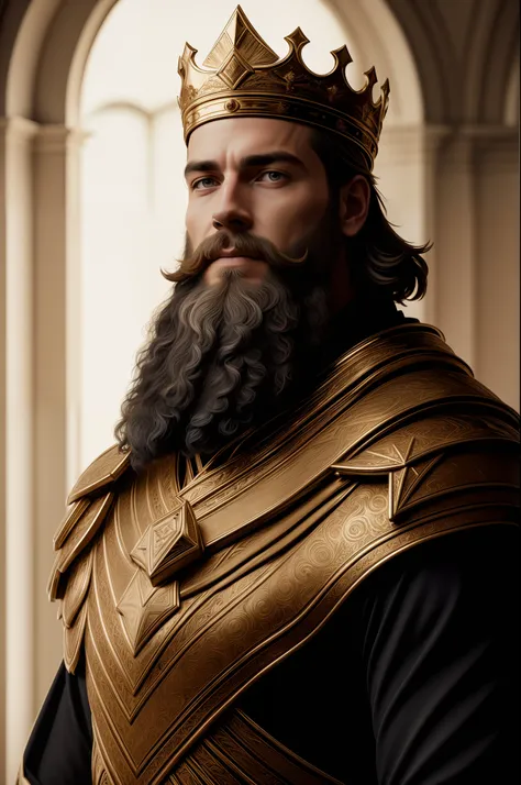 best quality, 500px, cgsociety, 8k, raw photo of (cute: 1.2) human king, dress king's crown, king's armor, 30yo, beard, in castl...