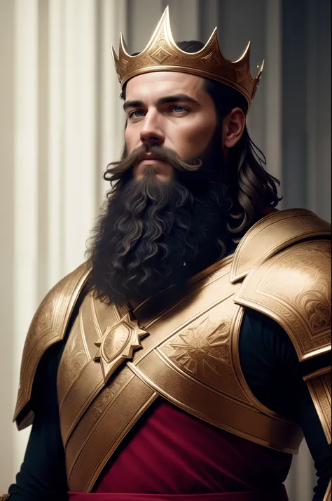 best quality, 500px, cgsociety, 8k, raw photo of (cute: 1.2) human king, dress king's crown, king's armor, 30yo, beard, in castl...