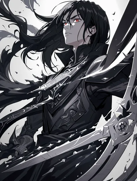 ((extremely detailed:1.22) a lethal dark swordsman :1.22), (loses limb:1.08), (spurts blood:1.11), (Full contact:1.06), (Stabbed:1.04), (One has white eyes and black hair:1.20), (he is wearing unique armor (ultra detailed:1.22) dark fantasy:1.22), (wounded...
