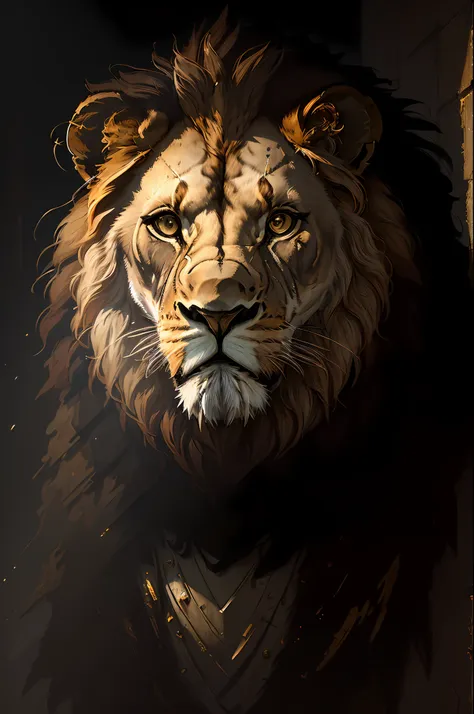 masterpiece, best quality, ((well detailed lion)), (extremely detailed 8k cg unit wallpaper), professional majestic oil painting...