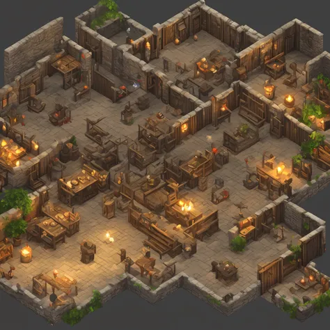 a tavern, isometric rpg style, 3d, candle lighting.