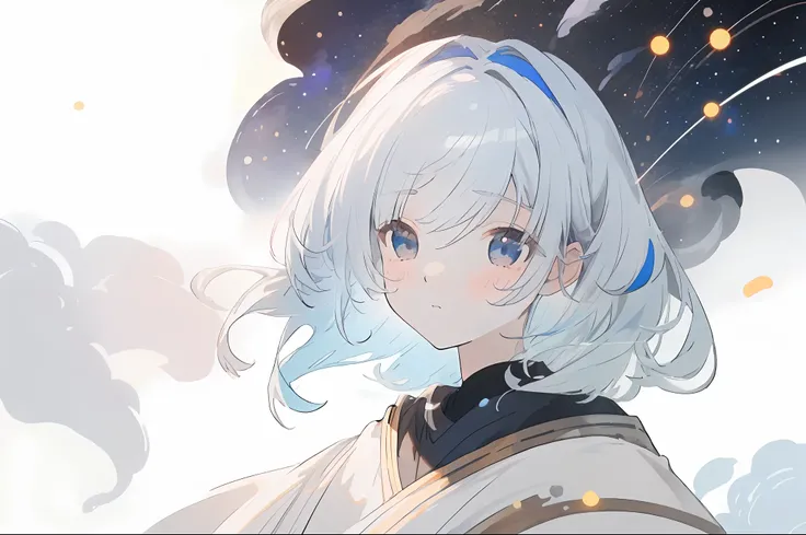 ((masterpiece)), (((best quality))), ((ultra-detailed)), ((illustration)),[realism light effect],shadow,(Fantasy style),(white background:1.6), simple background, (earth theme),( A Cloak) [(Hair Focus,((1girl)),[(Big Slime Hair): (Cloud Hair):0.3], (Hair o...