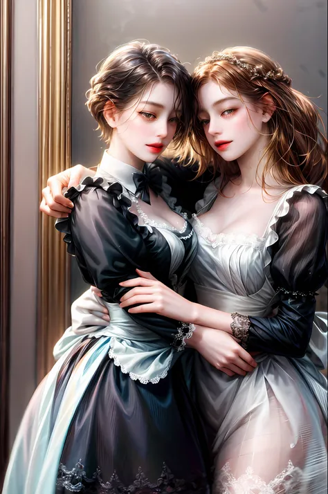2girl, two maids in love with each other, lesbians, lesbian couple.