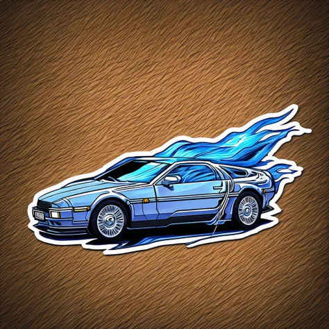 De Lorean surrounded by colored lightning bolts sticker designed by tsutomu nihei, dynamic lighting, photorealistic concept art, trending on art station, stunning visuals, creative, cinematic, ultra detailed