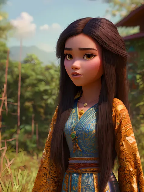 (Pixar style) A waist-high portrait of a Thai girl with long hair, natural skin texture, 4K textures, HDR, intricate, highly detailed, sharp focus, hyper-detailed