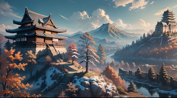 Masterpiece, best quality, (very detailed CG unit 8k wallpaper) (best quality), (best illustration), (best shadows) (male), sekiro on top of a cliff, looking at Ashina castle, feudal Japan, Ray tracing, sinister environment, ultra detailed, --v6