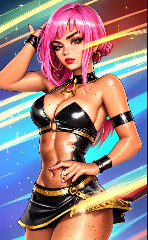 (realistic:1.3), (dynamic pose:1.2), (colorful anime hair:1.35), (cosplay:1.35), (masterpiece:1.2), (best quality:1.15), (1girl:1.2), (solo:1.2), (erotic:1.2), (latin mixed, women:1.3), (angular face:1.2), (choker+short skiny_outfit miniskirtdress:1.1), (f...