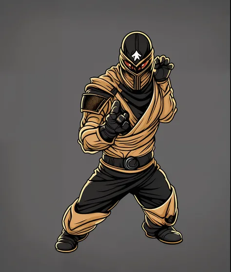 ninja costume, vintage style, (t-shirt design), realistic volumetric light of masterpiece