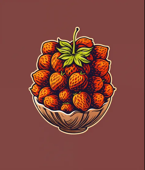 strawberries, vintage style, (t-shirt design), realistic volumetric light of masterpiece