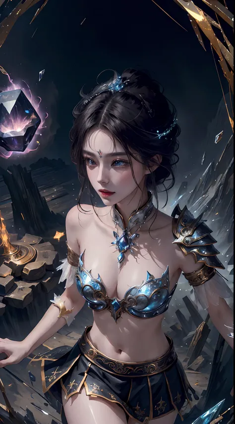 8k, complex, elegant, highly detailed, majestic, digital photography, cowboy lens, surrealist painting, broken crystal, beating magic, (masterpiece, side light, fine beautiful eyes: 1.2), HDR, Void 5 energy firestorm, (Chinese girl, black eyes: 1.5), pale ...