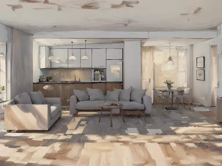 a oil painting of a beautiful modern living room, (((foster and partners, artists impression, artistic impression, by hamish mac...